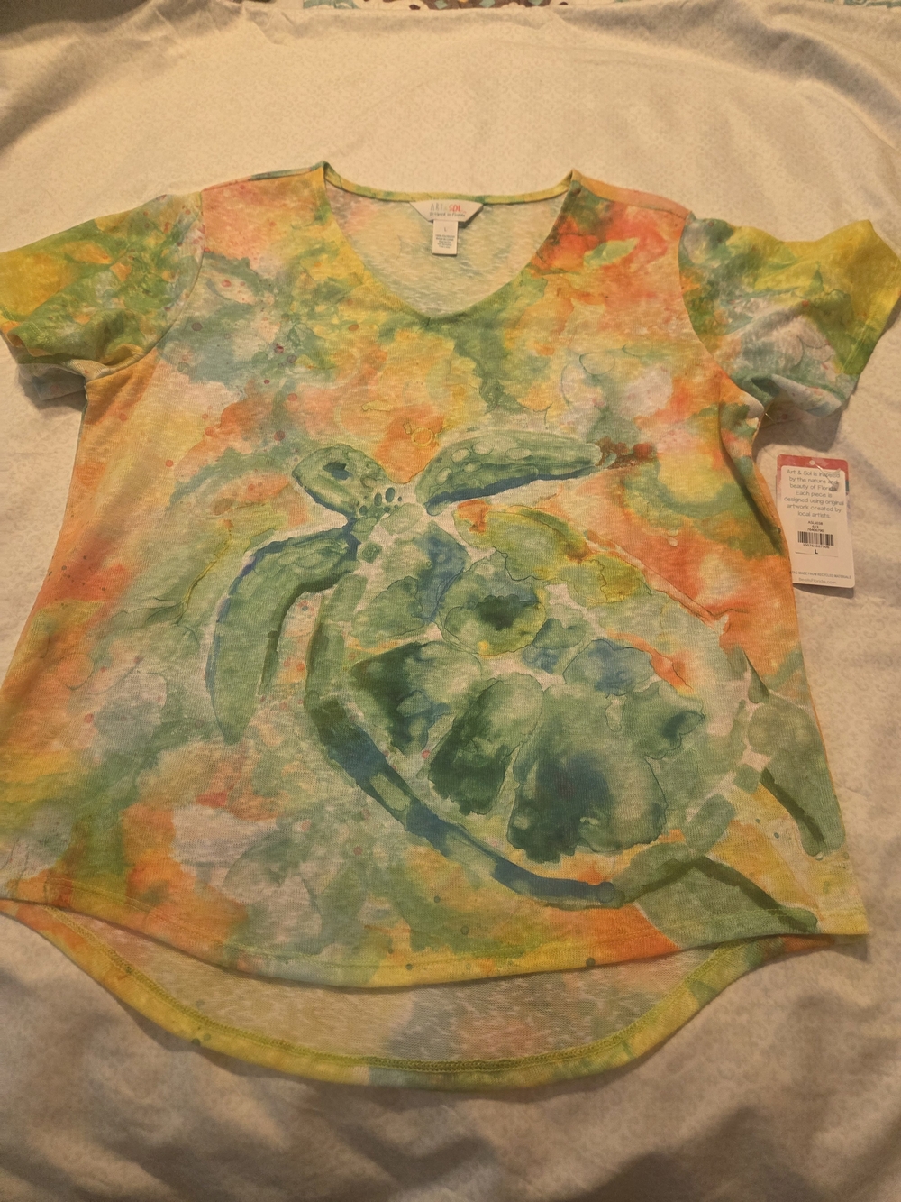 ART & SOL Lilla P Women's Short Sleeve Watercolor Sea Turtle Tee - Multicolor